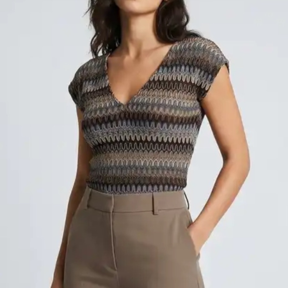 INC INTERNACIONAL CONCEPTS Deep V-Neck Multicolor Top